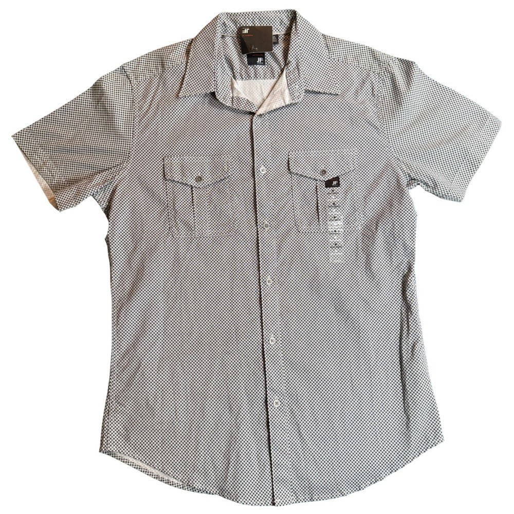 J.Ferrar Modern Fit Short Sleeve Button Up Shirt Medium NWT Geometric B/W.